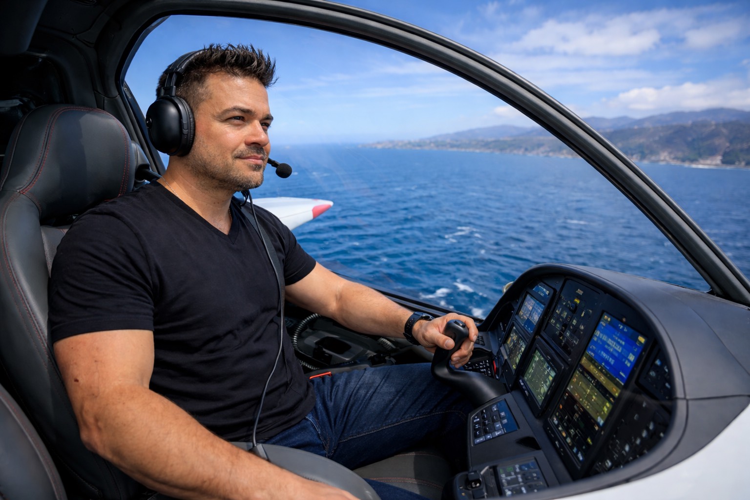 Oliver Maldonado Author Pictured Flying his Plane over the Ocean